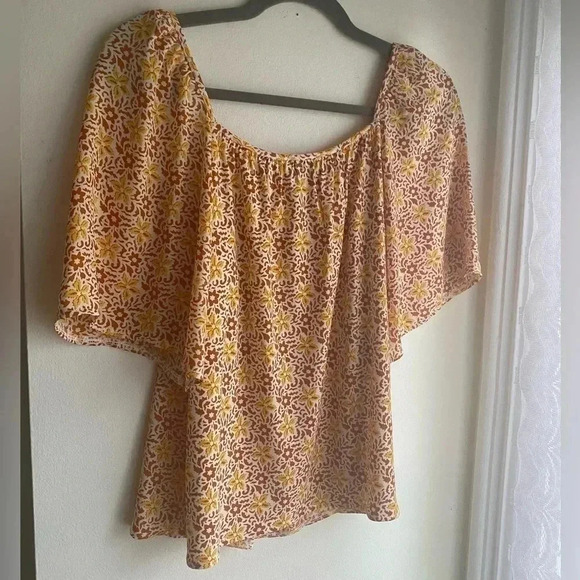 Ann Taylor NWT Square Neck Blouse Size XS Floral Yellow Angel Sleeve Flowy Loose - Picture 10 of 11